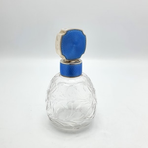 アールデコ調シルバーギョーシェエナメル香水瓶 1930年代 – 香水瓶 – ヴィンテージ化粧台ボトル – アンティークシルバー香水瓶