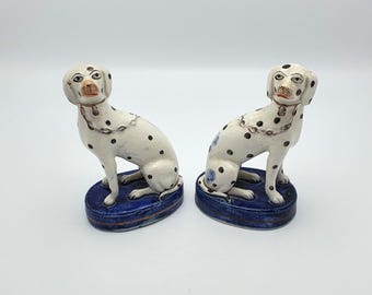 Antique Staffordshire Dalmatian Dog Pair – 1890 Ceramic Mantel Figurines