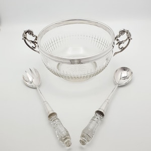 Gorgeous WMF Cut Glass & Silver Plated Salad Bowl - Antique Tableware circa 1900