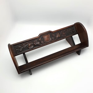 Nice Edwardian Carved Oak Book Rack - circa 1905 • Vintage Wood Book Stand • Edwardian Library Piece