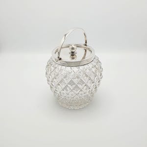 Antique Edwardian Cut Glass Biscuit Barrel with Silver Top – 1908 Crystal Cookie Jar – Vintage English Sweet Jar