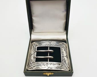 Edwardian Sterling Silver Belt Buckle – 1905 Art Nouveau Style Antique Buckle – Ornate Victorian Era Buckle