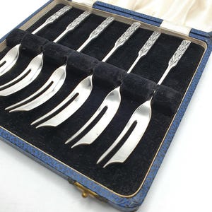 Lovely Set of Six Solid Silver Liberty and Co. Pastry / Dessert Forks - 1926