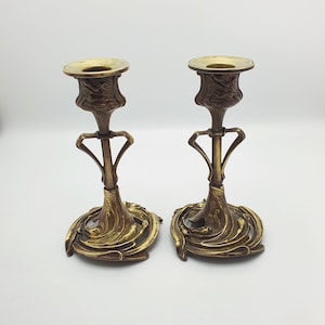 Nice Pair of French Art Nouveau Bronze Candlesticks – circa 1900 – Antique French Decor