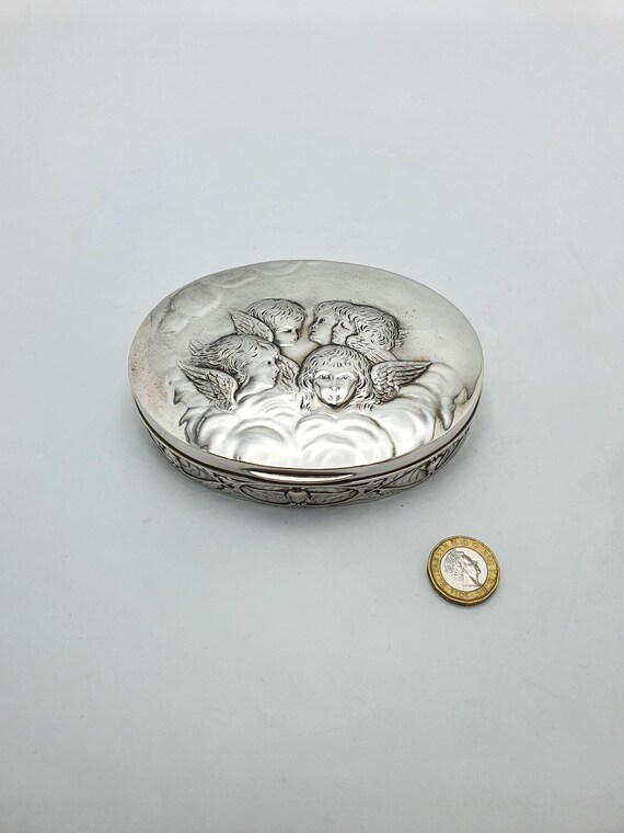 Fabulous Antique Solid Silver Oval Trinket Box wi… - image 7