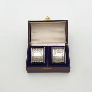 Antique Victorian Sterling Silver Napkin Rings – Pair in Fitted Case 1890s Tableware Gift