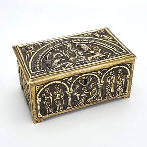 Unusual Antique Brass Jewellery Box circa 1920 – Unusual Vintage Trinket Storage Chest