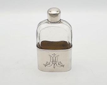 Antique German Silver & Cut Glass Hip Flask – Vintage Travel Flask circa 1920, Collectible Barware Gift