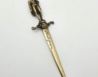 Antique Brass Shakespeare Letter Opener, Paper Knife, circa 1920