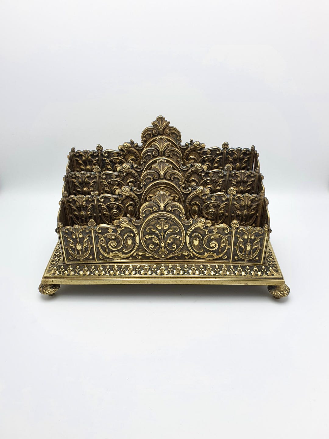 Antique Victorian Brass Letter Rack 1880s Document Holder, Desk Decor ...