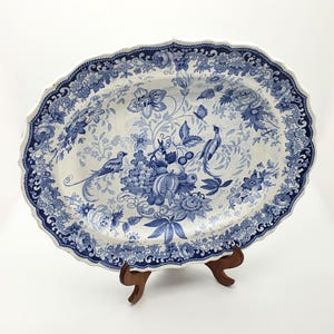Victorian Blue and White China Platter - Antique Serving Dish, 1860s