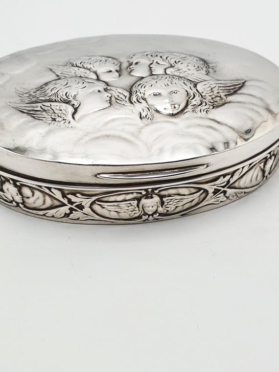 Fabulous Antique Solid Silver Oval Trinket Box wi… - image 3