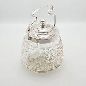 Gorgeous Antique Silver-Topped Glass Cookie Jar/Biscuit Barrel - 1923 - Vintage Kitchen Storage Decor