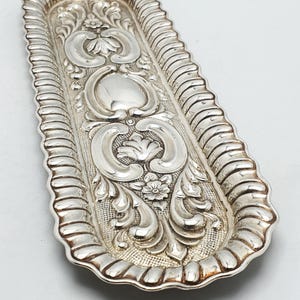 Small Antique Sterling Silver Rococo Revival Oblong Tray - 1902 – Edwardian Silver Tray
