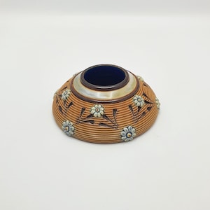 Lovely Antique Doulton Lambeth Stoneware Match Striker with Floral Relief – circa 1890 – Victorian Pottery Collectible
