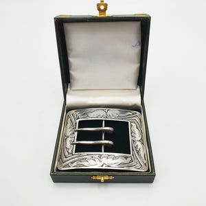 Edwardian Sterling Silver Belt Buckle – 1905 Art Nouveau Style Antique Buckle – Ornate Victorian Era Buckle