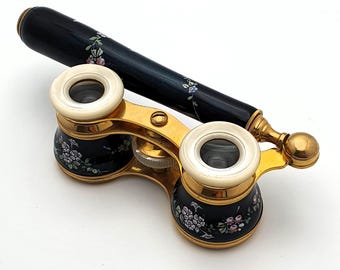 Antique Enamel Opera Glasses: Mother of Pearl Edwardian Binoculars