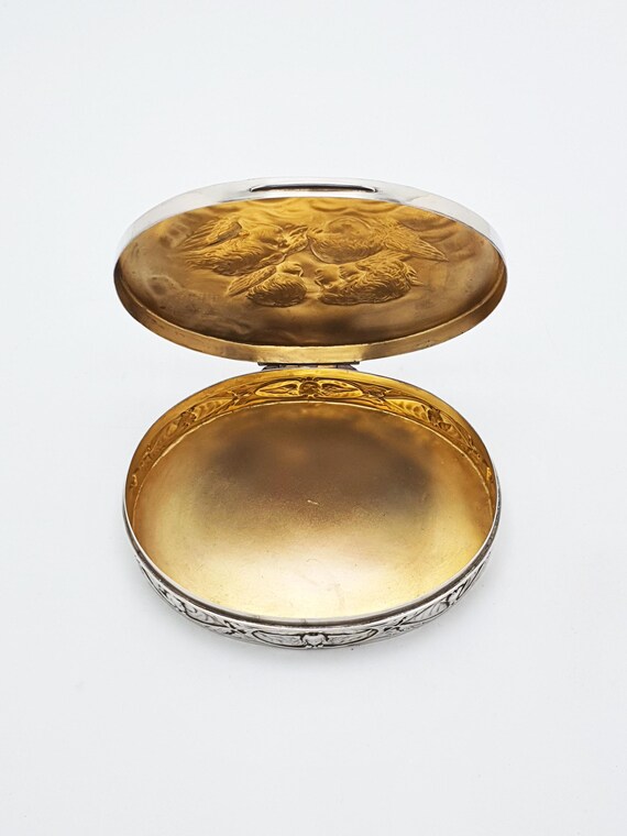 Fabulous Antique Solid Silver Oval Trinket Box wi… - image 2