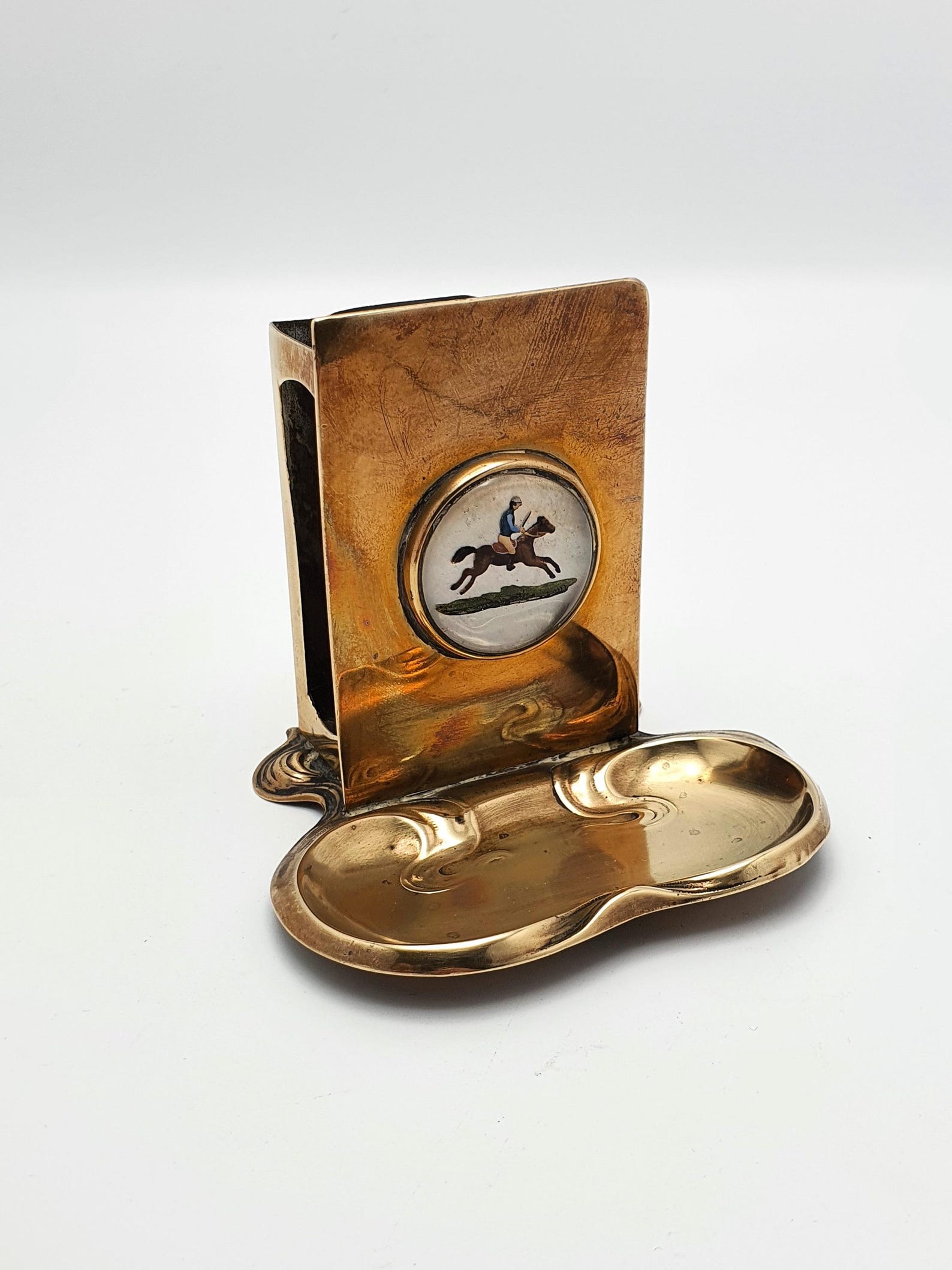 Art Nouveau Jockey Matchbox Holder – Antique Equestrian Decor circa 1890 - Vintage Metal Vesta Case