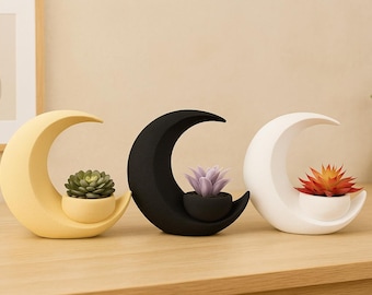 Crescent Moon Sukkulenten Pflanzer | Dekoratives Kunstpflanzen-Arrangement | Modernes Wohn- & Bürodekor