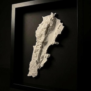 3D Lebanon Map Wall Art: Topography in Black Wood Frame