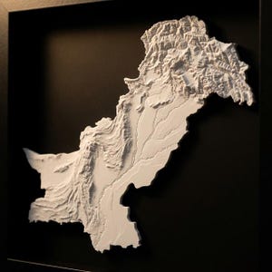 Pakistan karta 3D-väggkonst - Pakistansk kulturarvsgåva, inramad topografisk skugglåda, Desi-heminredning, Islamabad Lahore-gåva