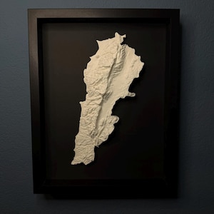 Art mural carte du Liban 3D | Carte topographique avec cadre | Décoration pour la maison et le bureau | Décoration arabe du Moyen-Orient | Cadeau Ramadan | Cadeau de l'Aïd |