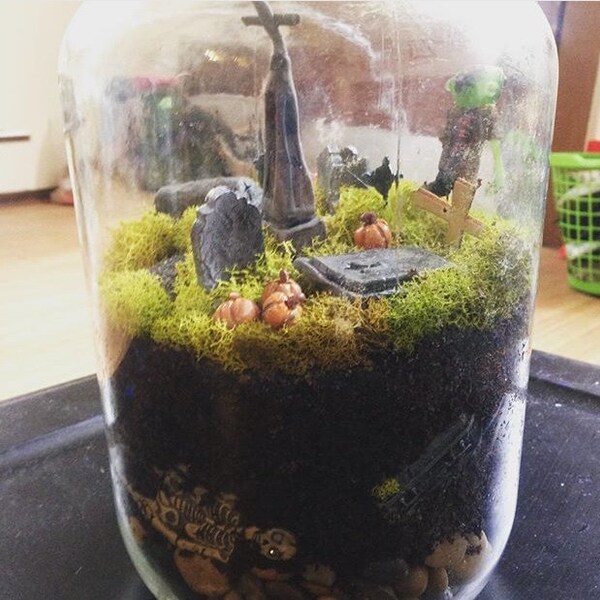 Graveyard Terrarium kit cemetery miniatures diy moss creepy spooky mason jar vampire coffin graves skull bones