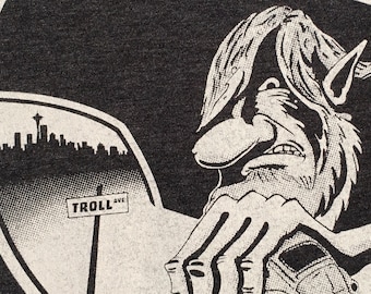 Fremont Street Troll Interactive Tee on an American Apparel Tee - original, hand printed and interactive