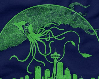 Seattle Kraken Interactive Tee on an American Apparel Tee - original, hand printed and interactive