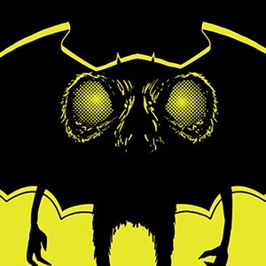 May include: Black and yellow illustration of Mothman, a cryptid with large eyes and wings, standing on a yellow background with a black stripe and a yellow dotted pattern. The text "Mothman Cryptidzoo" is written in black at the bottom right corner of the image.