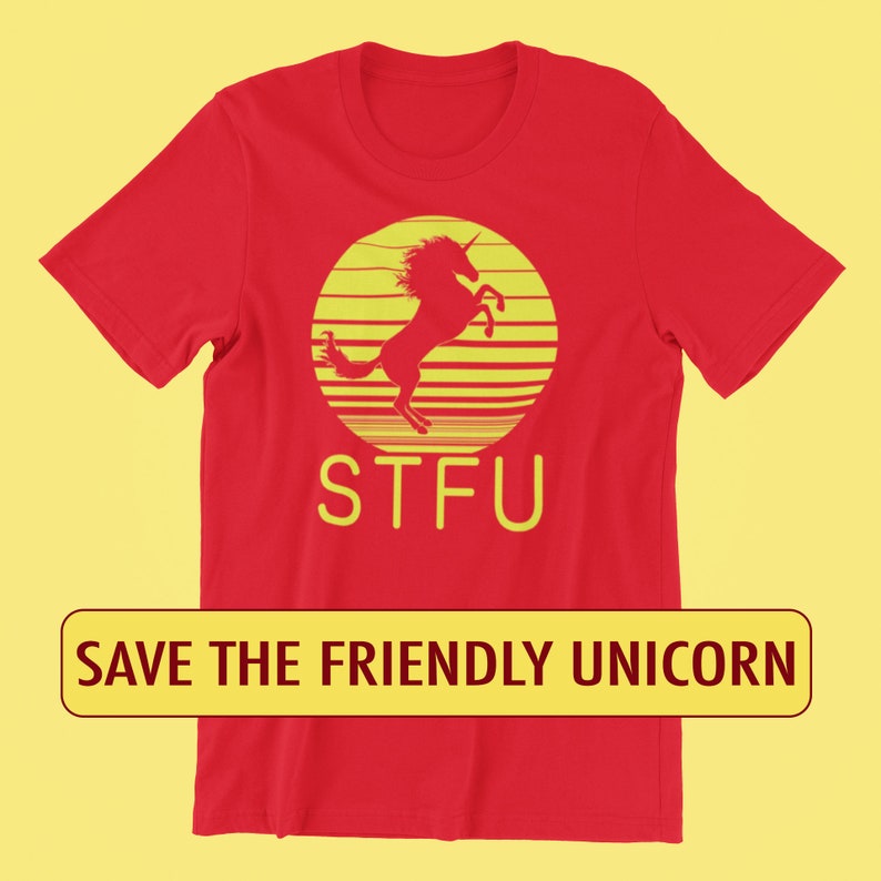Save the Friendly Unicorn Interactive Tee on an American Apparel Tee original, hand printed and interactive image 2