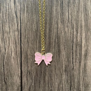 Dark Pink Bow Charm Necklace