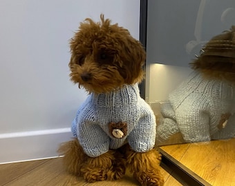 Blue Knitted Dog Sweater – Personalized Crochet Dog Clothes