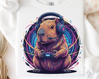 Gamer Capybara PNG: Funny Gaming Animal Shirt Design (Digital Download)
