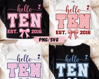 Diseño para niña de diez años: Paquete de imágenes PNG y SVG "Hola Diez" (Descarga digital)