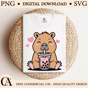 Kawaii Capybara Boba Tea Design: PNG SVG Digital Download