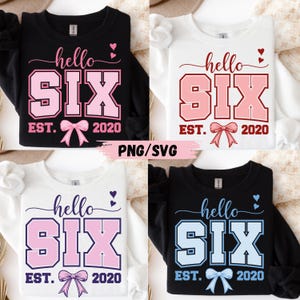 Hej Six födelsedagsdesign: Varsity-stil PNG SVG (digital nedladdning)