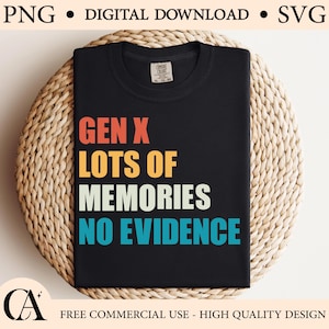 Gen X Memories No Evidence SVG PNG Bundle , Funny Retro Gen X Shirt Design ,Digital Download ,3 Color Variations ,ZIP File with Grouped SVGs