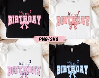 Ontwerp It's My Birthday: Coquette Bow Birthday PNG SVG-bundel (digitale download)