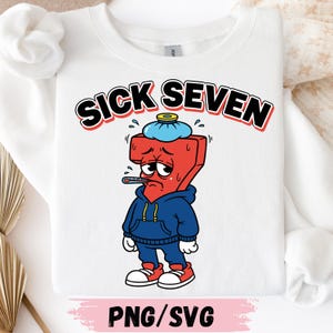Sick Seven Cartoon Design: Funny Flu Character PNG SVG (Digital Download)