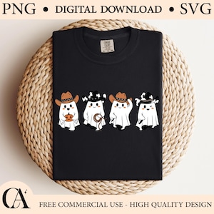 Cowboy Ghosts Halloween PNG SVG , Cute Western Ghost Digital Download, Cowboy Hat Ghost Clipart, Spooky Country SVG for Cricut & Silhouette