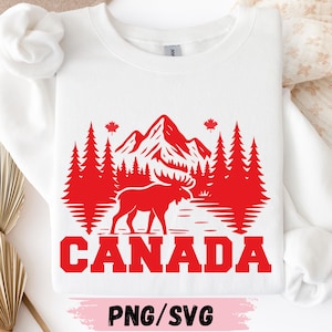 Alce canadiense SVG: Escena silvestre, clipart de hoja de arce (descarga digital)