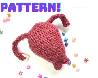 Häkelanleitung, Uterus Plüsch, mit Eileitern und Eierstöcken Anatomisch Amigurumi