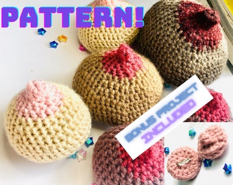 Häkelanleitung, Brustplüsch, Nipple Brosche, Amigurumi