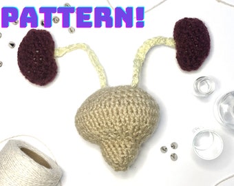 Crochet Pattern, Kidneys   Plush with Ureters and Bladder Anatomical Amigurumi