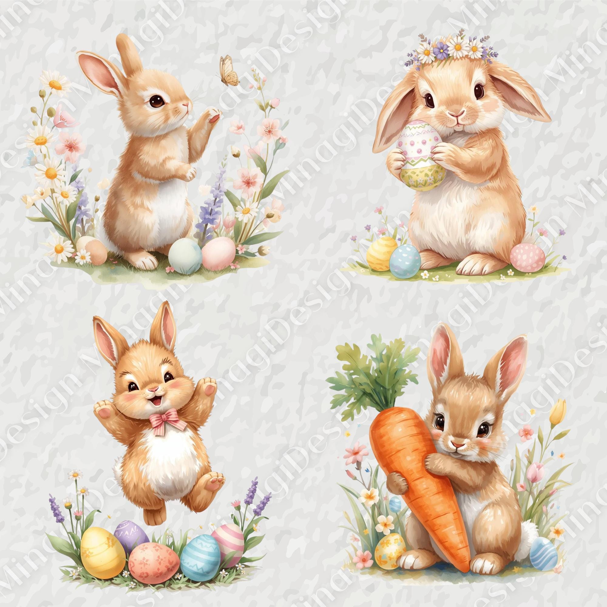 15 Watercolor Spring Bunny PNG Clipart, Cute Bunny Clipart, Realistic ...