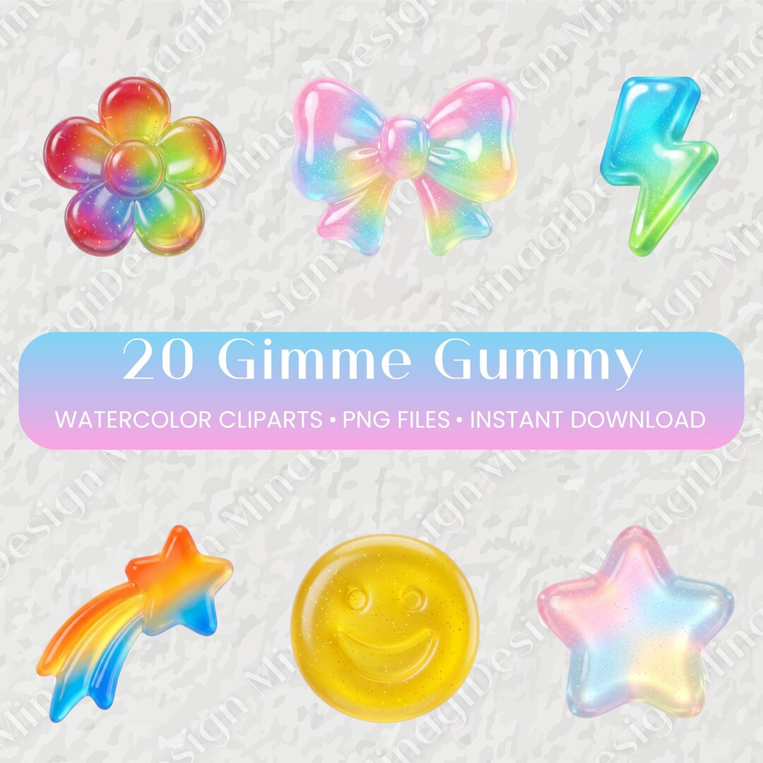 20 Gimme Gummy PNG Bundle Clipart, Y2K Aesthetic, Candy Fruit, Hearts ...