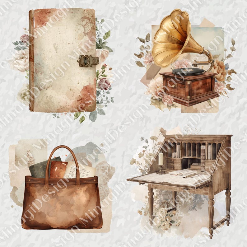 Poetcore Aesthetic Clipart Bundle - 55 PNG Vintage Poetry, Boho Floral ...