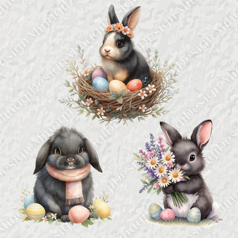 15 Watercolor Spring Bunny PNG Clipart, Cute Bunny Clipart, Realistic ...